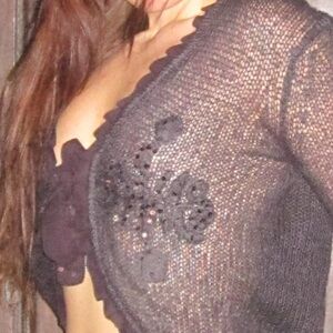 whimsygoth unique vintage brown burgundy cardigan tie top knit semi sheer